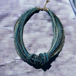ERICA LYONS SEED BEAD MULTI STRAND CHOKER NECKLACE BLUE